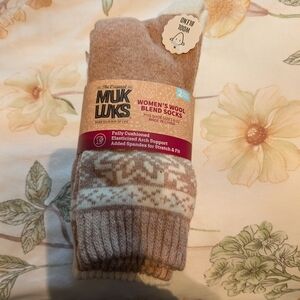 Muk Luks Women's Wool Blend Socks - Tan and Cream